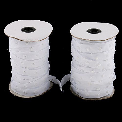 Jili Online 50 yards White Sewing Snap Tape 8mm Round Buttons Zipper Fastener Replacement for Baby Lingerie Teddy Crotch Sewing DIY
