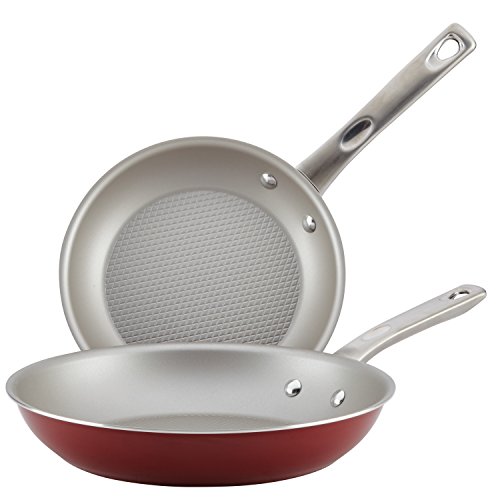 Ayesha Curry Home Collection Porcelain Enamel Nonstick Skillet Twin Pack, Sienna Red