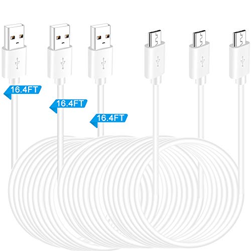 3 Pack 16.4FT USB Power Extension Cable for Yi Camera,WyzeCam,Oculus Go,Echo Dot Kid Edition,Wyze Cam,Nest Cam,Netvue,Arlo Pro Q,Blink, Furbo Dog,Kasa Cam,YI Dome Home Security Camera Charging Cord