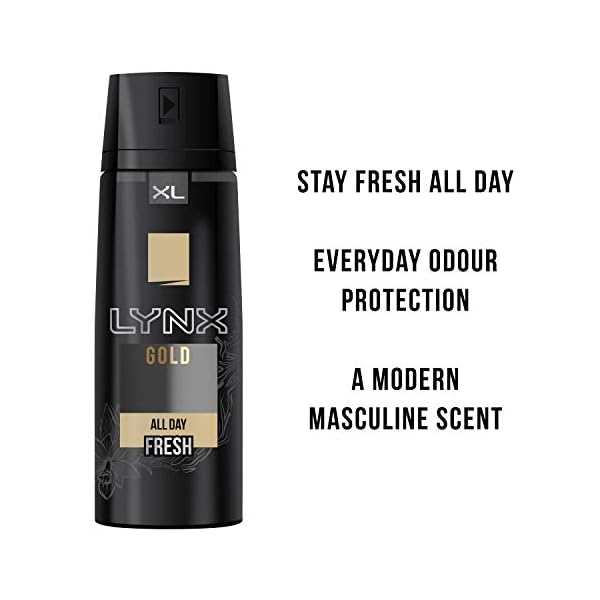 Lynx-Gold-Mens-Fragrance-Aluminium-Free-Masculine-Body-Spray-Deodorant-Fresh-And-Long-Lasting-Odour-Protection-Bulk-3-Month-Supply-6-x-200ml Lynx Gold Male Bodyspray 48 hr Fresh Aluminium Free Deodorant for Men, 200 ml (Pack of 6)