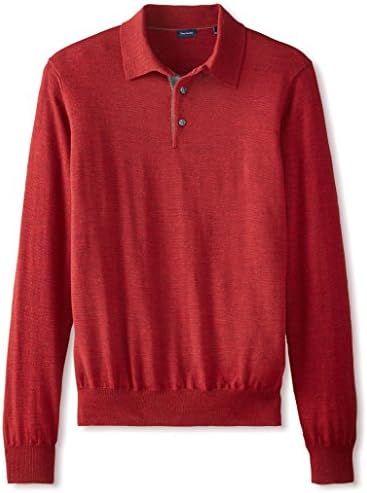 Thirty Five Kent Men's Solid Long  Sleeve Polo, Rio Red, M
