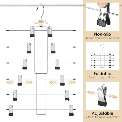 Trouser Hangers, Metal Skirt Hangers, Space Saving, Pack of 2, Non-Slip Foldable Stainless Steel Hangers for Trousers, Scarves, Jeans, Clothes, Skirt Stands