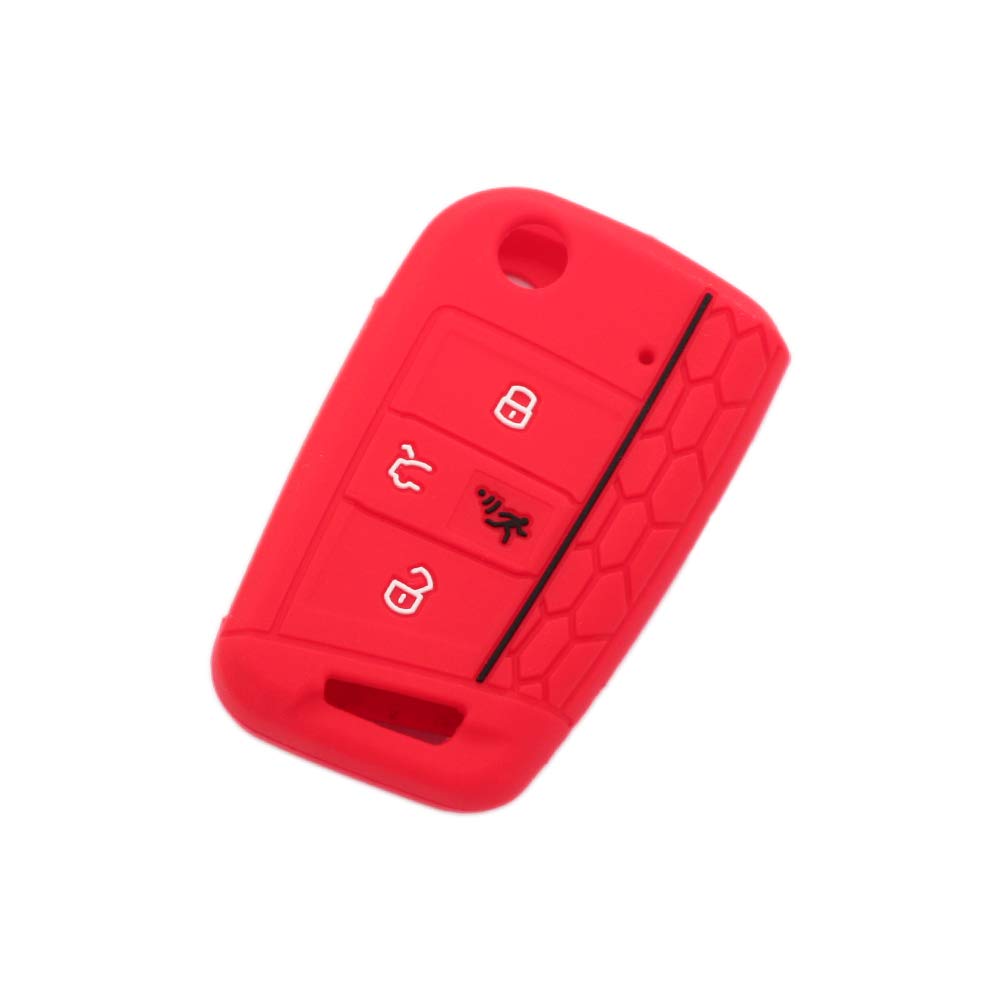 BROVACS Silicone Cover Protector Case Holder Skin Jacket Compatible with VOLKSWAGEN Golf GTI Tiguan Polo SKODA Octavia 4 Button Flip Remote Key Fob CV9806 Red — image 1