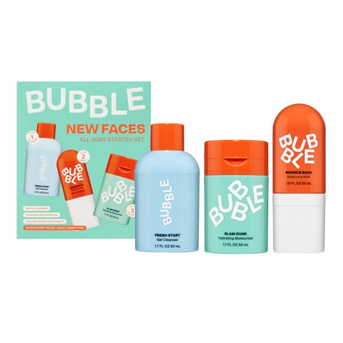 Bubble Skincare New Faces Gift Set - Skincare Set Includes Exfoliating Gel Cleanser, Balancing Facial Toner Mist + Hydrating Face Cream for Dry Skin - Skincare for Teens + Adults