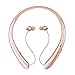 Wireless Neckband Headphones, Retractable Earbuds, Wireless Headphones Stereo Earphones W/Call Vibrate Alert & Voice Prompts, Noise Cancelling Built-in Mic (Rose Gold)