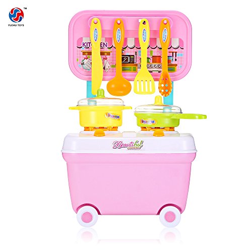 Ohomr Kids Household Playset Simulation Kitchen Toys Small Cart Pink