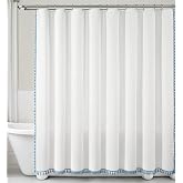 Chanasya 100% Recycled Cotton Tassel Blue White Shower Curtain &ndash; Eco-Friendly, Lightweight Sustainable Fabric, Button Hole Semi Sheer Curtain for Bathroom, Durable &amp; Washable, 72"x72"