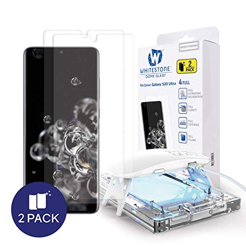 Galaxy S20 Ultra Screen Protector [Dome Glass] Full HD Clear 3D Curved Edge Tempered Glass [Better Solution for Ultrasonic Fingerprint] Installation Tray by Whitestone - Two Pack