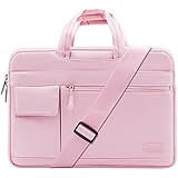 MOSISO Laptop Shoulder Bag Compatible with 13-13.3 inch MacBook Pro, MacBook Air, Notebook Computer, Protective Polyester Flapover Messenger Briefcase Carrying Handbag Sleeve Case Cover, Pink