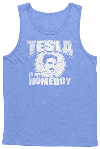 Blittzen Mens Tank Tesla Is My Homeboy, L, Light Blue