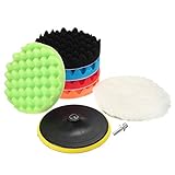MATCC 7Pcs 7inch Polishing pads,Sponge and Woolen Polishing Waxing Buffing Pads Kits with M14 Drill Adapter