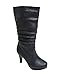 TOP Moda Womens Page-43 Mid Calf Round Toe Slouched High Heel Boots, Black 8
