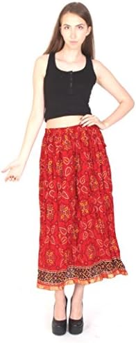 Women's Boho Ruffled Multicolor Bandhej Tie & Dye Zari Border Long Skirt . X1745