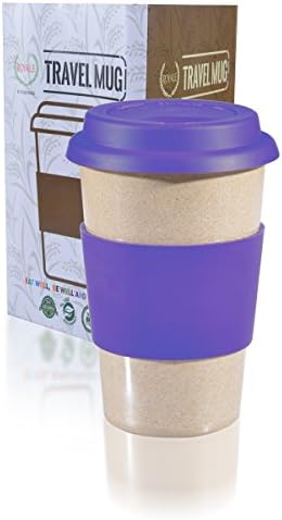 14 OZ 100% Organic Reusuable Travel Mug Purple TO GO coffee cup Biodegradable BPA Free FDA approved Leak proof silicone and heat resistant grip