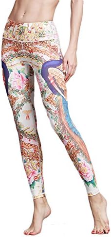 LUQHUQ Printing Yoga Pants Sports Leggings for Women Breathable Quick Dry Gym Sportwear(M, Peacock flower)