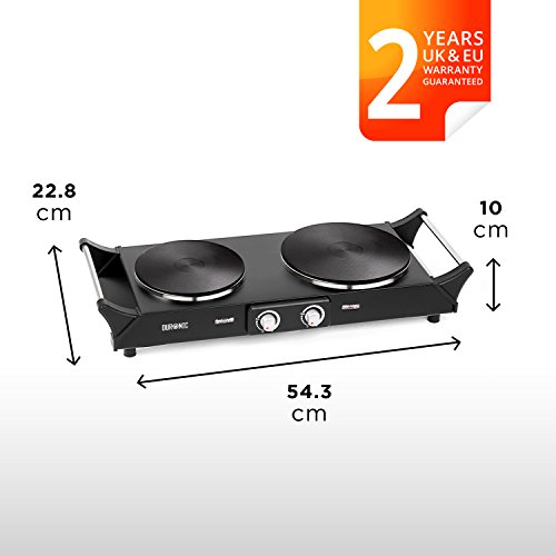 Duronic HP2BK Portable Electric Hot Plate Hob Cooktop Double Boiling Ring Cooker 2500W Black