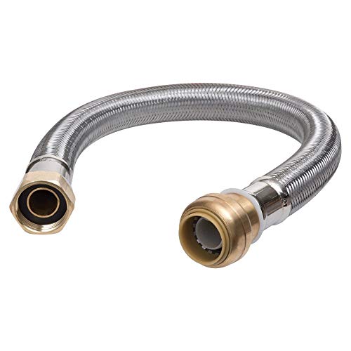 SharkBite U3088FLEX24LFA Flexible Water Heater Connector 3/4 Inch x 3/4 Inch x 24 Inch, Push-to-Connect Braided Stainless Steel Water Heater Hose, Push-to-Connect, PEX, Copper, CPVC