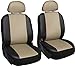 OxGord PU Leather Car Seat Cover Set - Airbag - Front Low Back Buckets - Universal Fit for Car, Truck, SUV, Van - Steering Wheel Cover