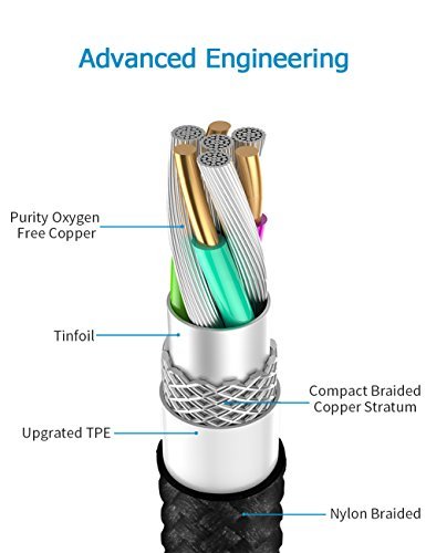 OPSO Apple Charger[Apple MFi Certified] - Nylon Braided USB Data Cable(1M / 3.3 ft)with Lightning Connector 8-pin for iPhone 7 6s 6 Plus 5s 5 iPad Pro mini iPod - Black