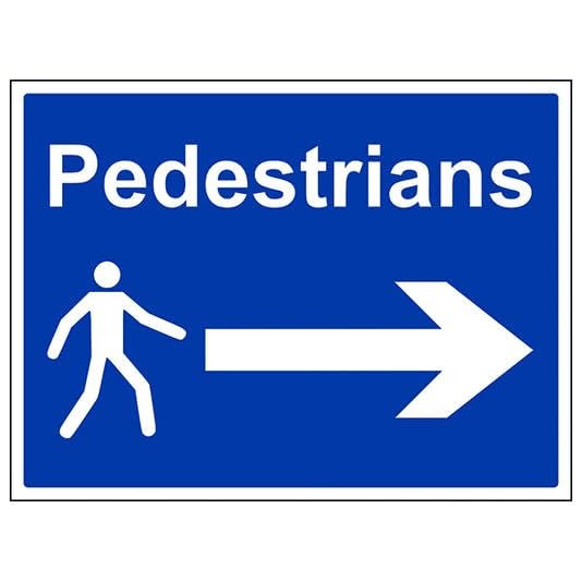 V Safety Mandatory General - Pedestrians, Arrow Right - 400 X 300MM Safety Sign With Snap Frame — image 1