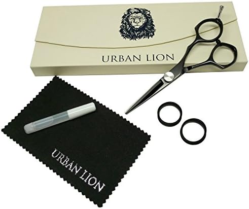 Urban Lion Precision Beard and Mustache Grooming Scissors | Ultra Sharp Japanese Stainless Steel | Adjustable Tension Click Wheel, Finger Inserts, and Finger Rest| Liquid Black – 5 inch| Storage Pouch