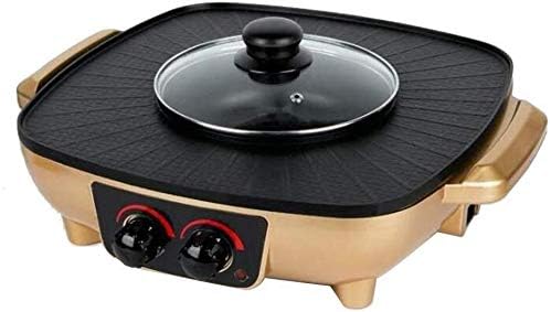 Electric baking pan Pot Barbecue Double Pot Korea Thailand Integrated Electric Grill Barbecue Electric Hot Pot Indoor Barbecue Mould (Color : Black),Colour:Black (Color : Yellow)