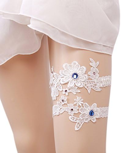 Xoemir Rhinestone Lace Flowers Lingerie Toss Away Leg Garters Lace for Brides