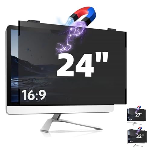 Ssumght Magnetic 24 Inch Computer Screen Privacy Shield, Flexible Privacy Screen Filter for Frameless Monitor, 16:9 Widescreen Anti-Spy Filter, Blue Light & Scratch Protection, Removable Soft Film