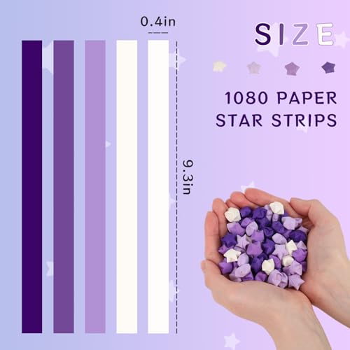 MCPINKY 1080 Sheets Star Origami Paper, Purple Star Paper Strip Double Sided Origami Stars Paper Lucky Star Paper for DIY Crafts Art School Supply