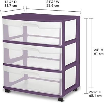 Amazon Com Sterilite 3 Drawer Wide Cart Plastic Storage Rolling