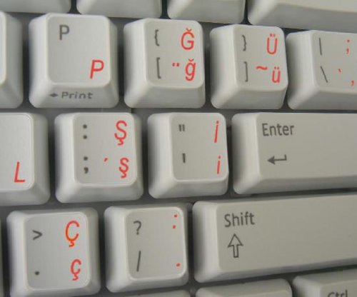 TURKISH Q KEYBOARD STICKERS WITH RED LETTERING ON TRANSPARENT BACKGROUND FOR DESKTOP, LAPTOP AND NOTEBOOK
