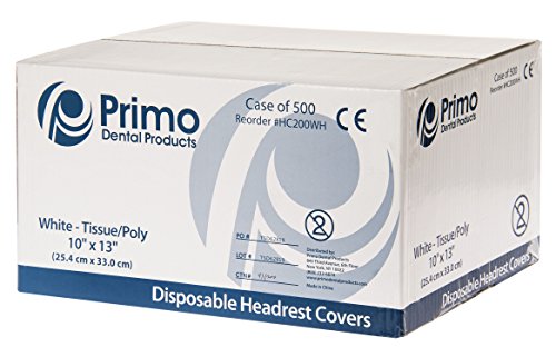Primo Dental Products HC200WH Headrest Covers Paper Tissue Poly, 10" x 13", White (Pack of 500)