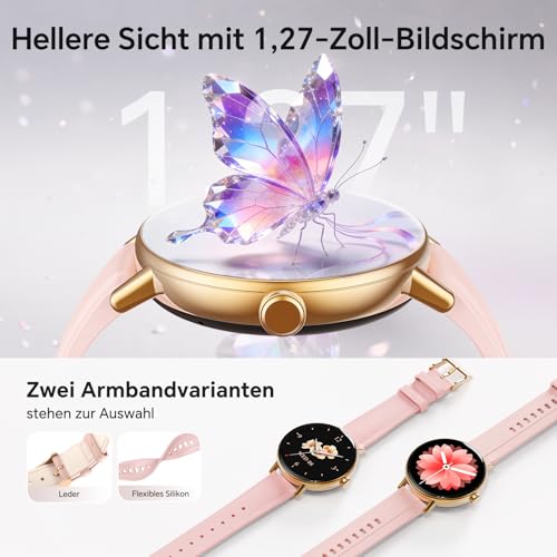 Gydom Women's Round Smartwatch 1.27 Inch Smart Watch with Phone Function, Fitness Watch with SpO2 Heart Rate Stress Calories Sleep Pedometer, 100+ Sports Modes IP68 Waterproof Sports Watch for iOS