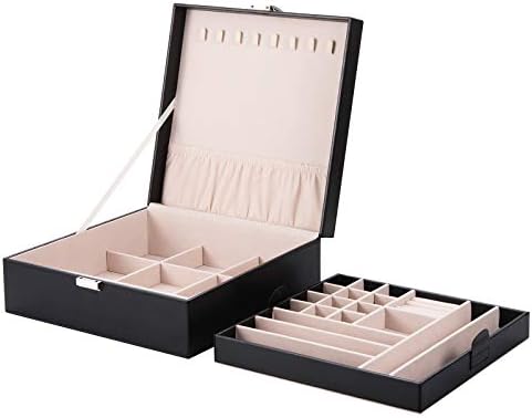 ジュエリーボックス ネックレス収納 宝石箱 アクセサリー収納ケース 高級 大容量 エコな素材 臭い匂いなし 手作り 上品ギフト 鍵付き 手作りジュエリー ボックス ブラック Ssh 001black