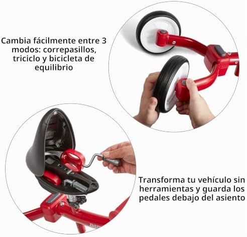 Triciclo Triple Play, Triciclo Vermelho para crianças pequenas, Bicicleta de equilíbrio e Bicicleta de Pedal para idades dos 1 aos 3 anos