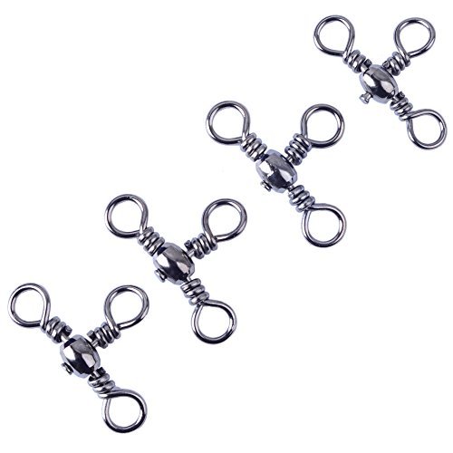 Agepoch Three Way Cross-Line Barrel Swivel 3 Way T-Turn Crossline Connector Fishing Line Rolling Snap Triple Solid Ball Bearing Accessories Tackle (6#-0.90''-60LB-12pcs)