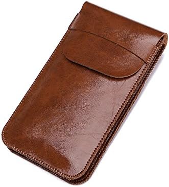 For iPhone 8 Plus/7 plus/6 Plus 5.5 inch Case Belt Loop Pouch Holster Bag Double Pockets Bag Phone Case Microfiber Leather Bag (Dark Brown)