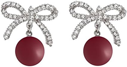 FashionCat Red Balls 16K Silver Plated Base White Austrian Crystal Bows Stud Drop & Dangle Earrings