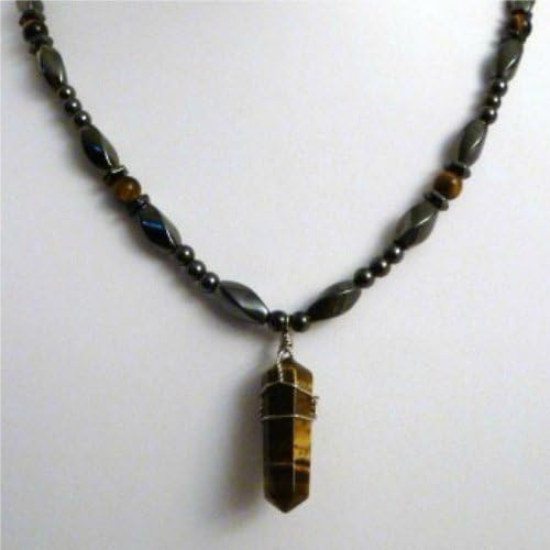 Tiger Eye Wire Wrap Crystal Point Magnetite Magnetic Necklace