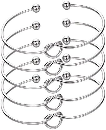 Wedding Gift Bridesmaid Bracelet Jewelry Tone Love Knot Cuff for Bridal shower Bachelorette Party with Bride Tribe No Crease Hair tie (5 Silver)