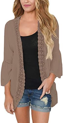 Women's Summer Kimono Cardigans Ruffle Bell Sleeve Sweaters Lace Cover Up Loose Blouse Tops