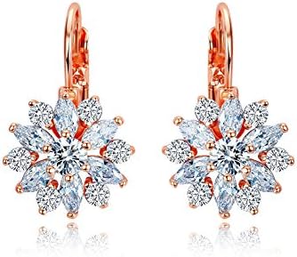 Serend Fashion Jewelry 18k Rose Gold Plated Cubic Zirconia CZ Snowflake Leverback Earrings