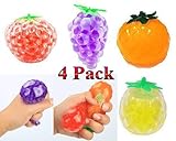 JM 4 Pack Fruit Anti Stress Relief Jelly Water Beads Rainbow Squishy Grape Ball Autism Mood Squeeze Kid Toy Gift