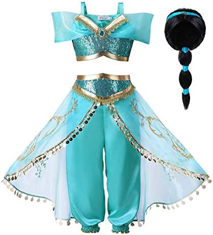 Girls Sequin Classic Princess Dress up Costume Outfit (Blue,6 years)