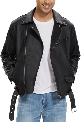 FSVABY Womens Oversized Faux Leather Motocycle Black Jacket Zip Up