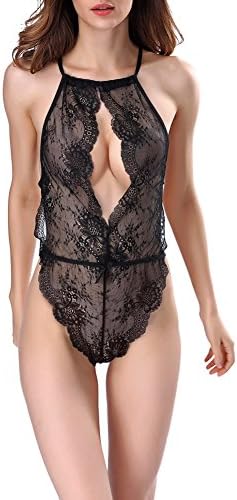 Vealove Women’s Sexy Lace Teddy High Neck Halter Lingerie Babydoll Bodysuit