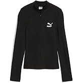 PUMA Womens Classics Ribbed Half-Zip Long Sleeve Athletic Casual Tops - Black