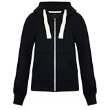 Fashion Wardrobe Womens Plain Hoodie Ladies Hooded Zip Zipper Top Sweat Shirt Jacket Coat Sweater (USA 10 / UK 12 (Large), Black)