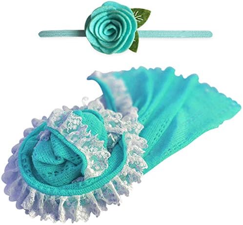 Bembika Newborn Baby Lace Wrap with Headband Baby Photography Props (Set of 2)