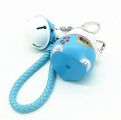 LinaLife Multi-Purpose Blue Hand Wrist Strap with Bell Maneki Neko Fortune Lucky Beckoning Cat Keychain Accessories Superstar Favorite for Cellphone Ornaments Coin Purse Keyring Bag